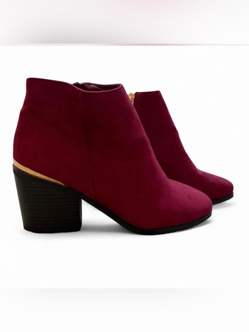 New Women's Burgundy Suede Ankle Booties - Classic Block Heel